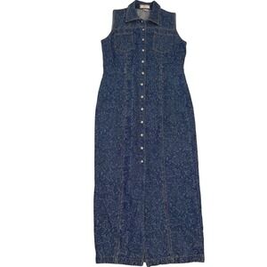 Vintage 90's GUESS Jeans Denim Dress Womens 7 Cottagecore Western Pearl Snap Y2K
